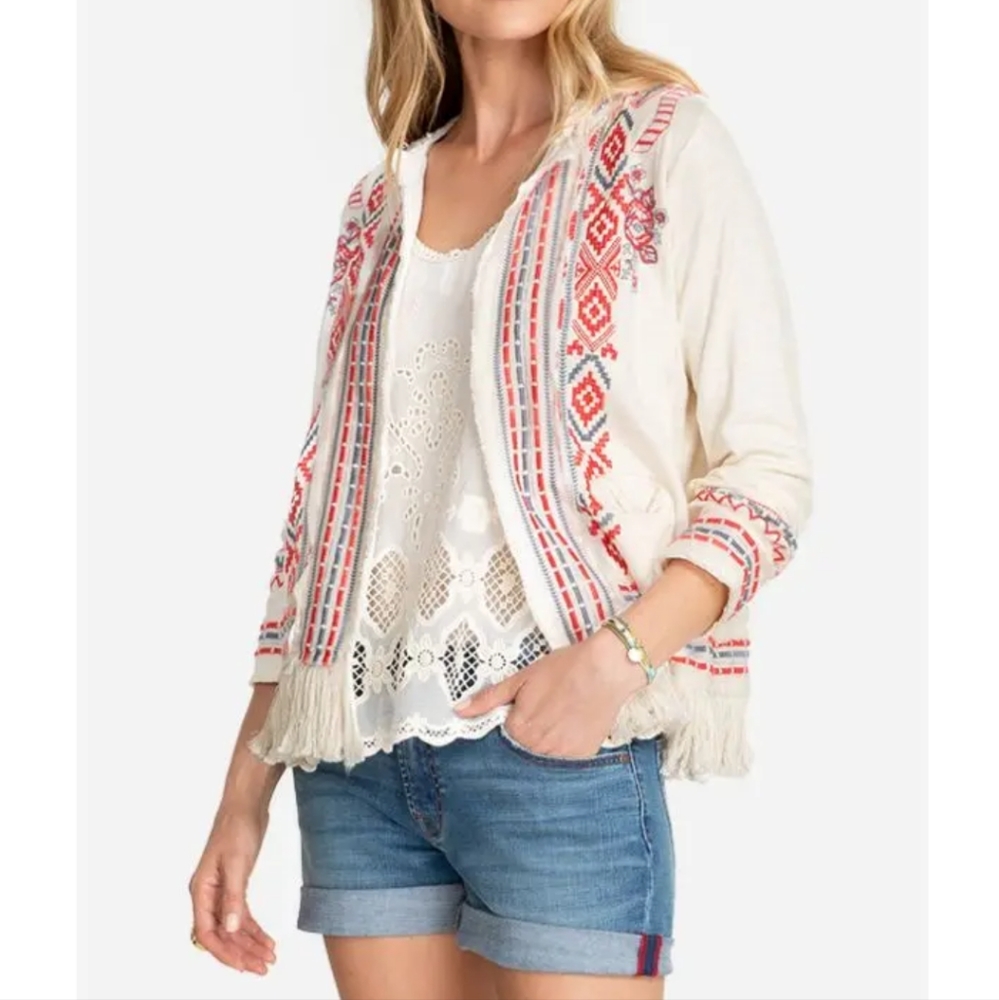 Johnny Was Embroidered Yatzil Fringe Jacket Size S Floral Western Boho